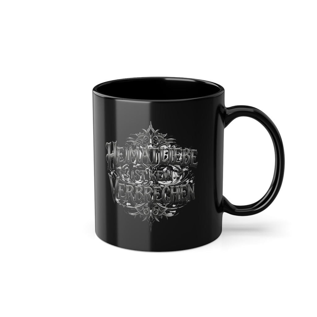 NATIONALSTOLZ Kaffee Tasse Black - ,,Heimatliebe ist kein Verbrechen"