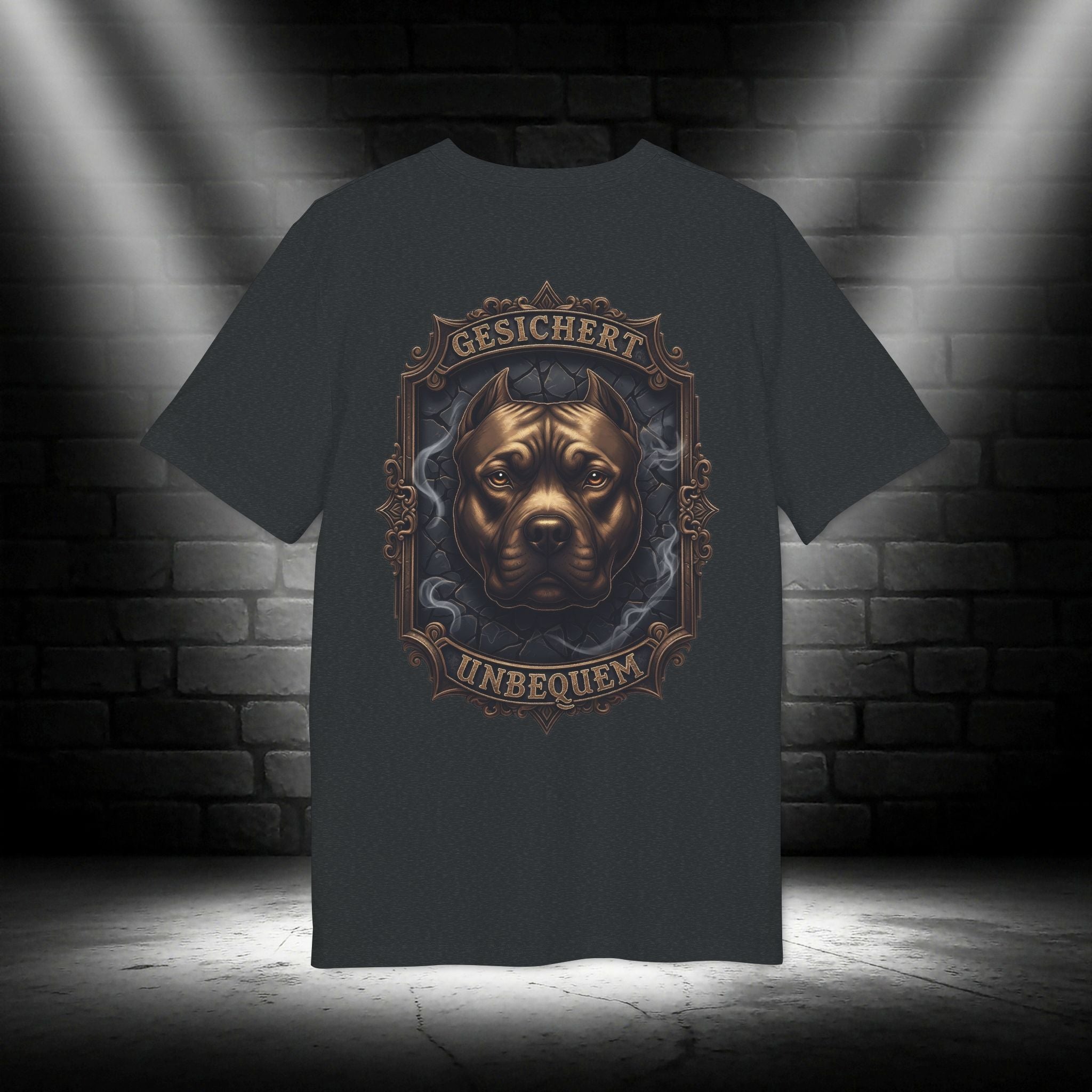 NATIONALSTOLZ ,, Gesichert Unbequem " -  Pitbull T Shirt Unisex