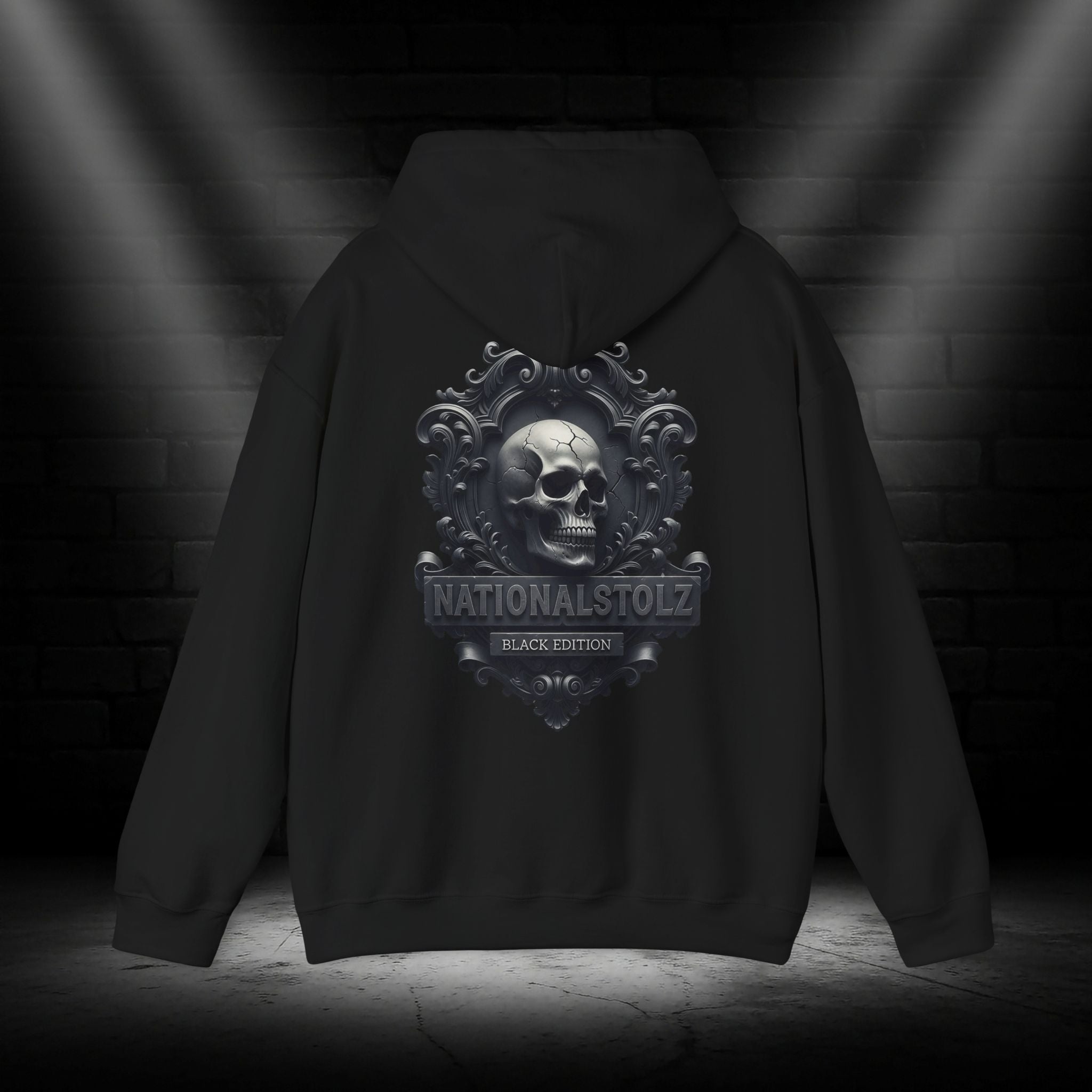 NATIONALSTOLZ,, Black Edition" Hoodie -Skull Crest