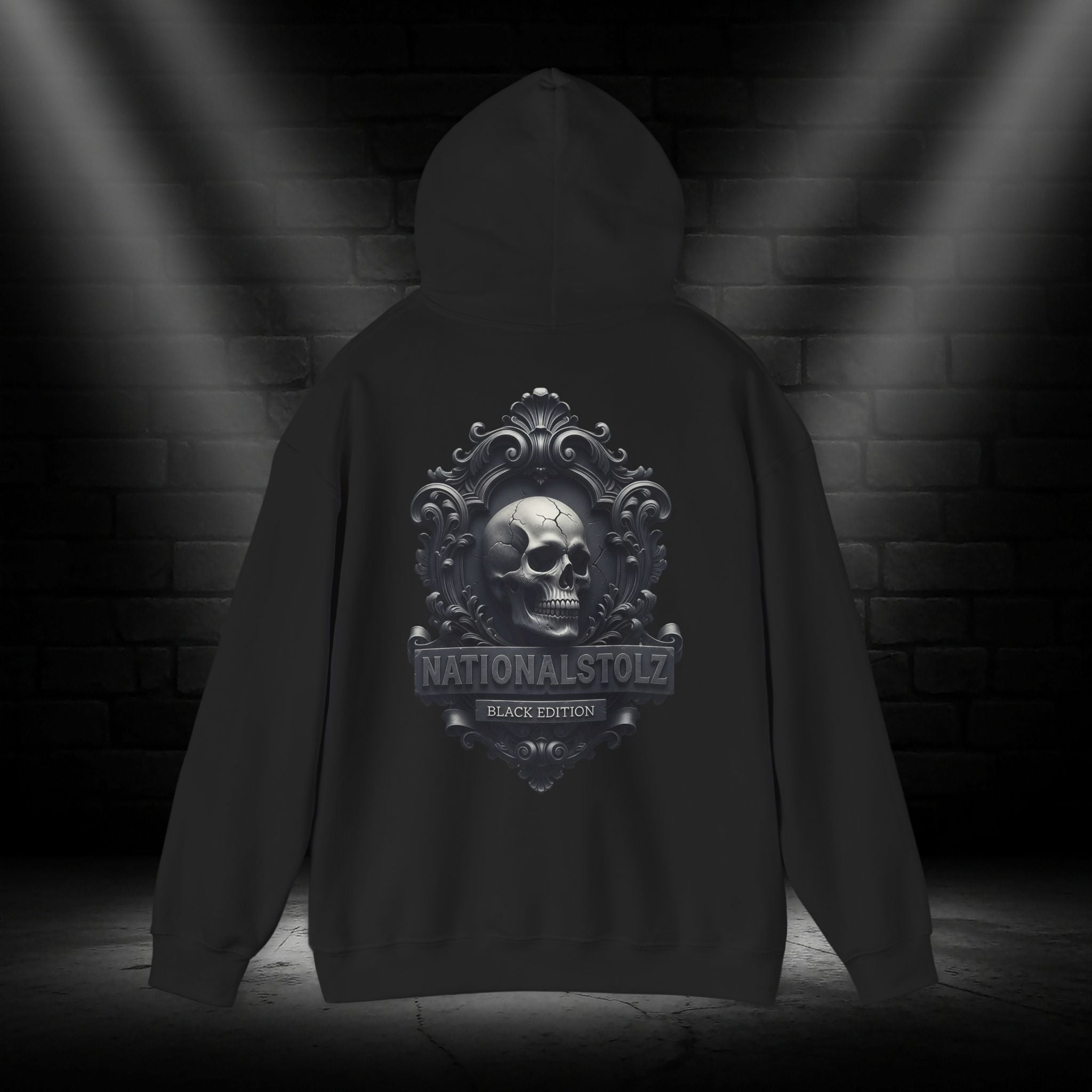 NATIONALSTOLZ,, Black Edition" Hoodie -Skull Crest