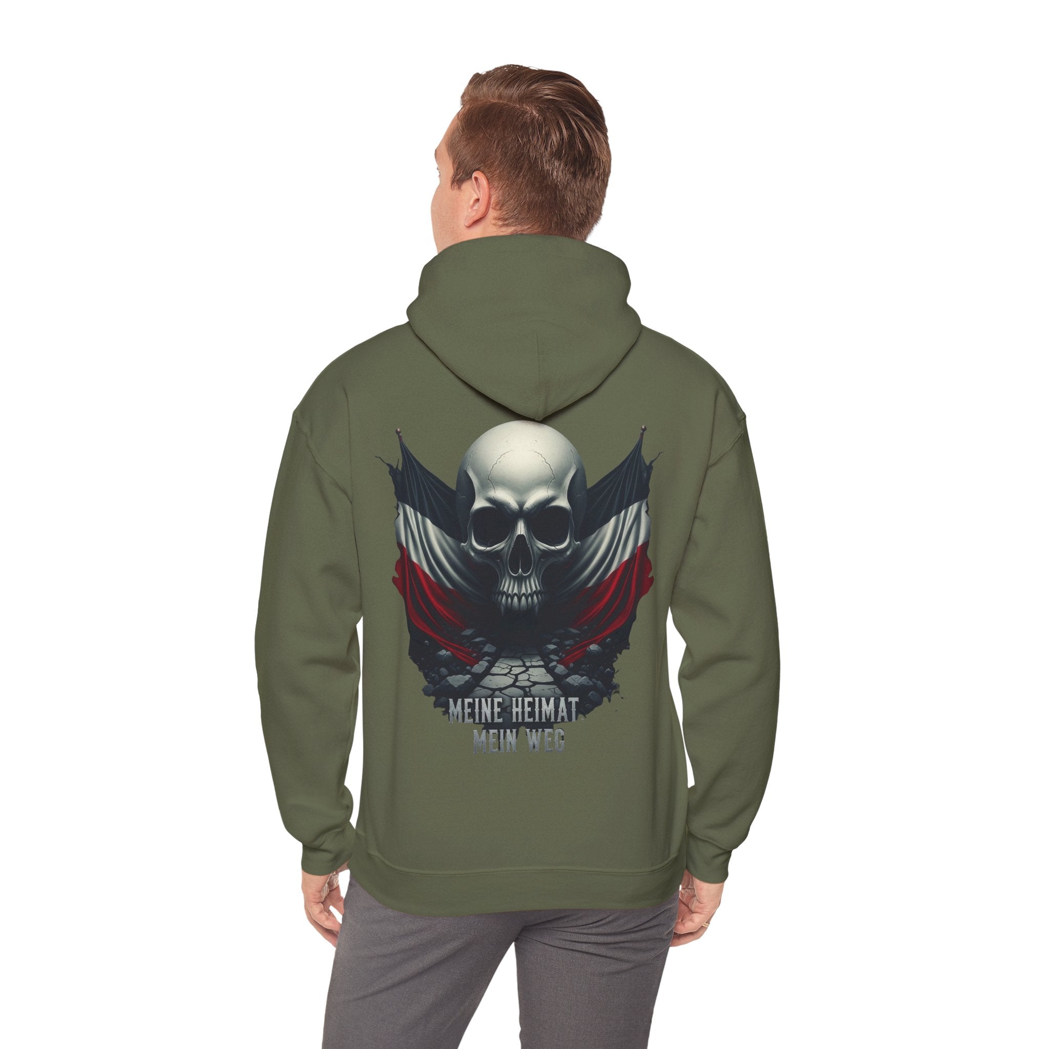 NATIONALSTOLZ Skull Flag Hoodie — "Meine Heimat Mein Weg" German Pride Graphic Hoodie