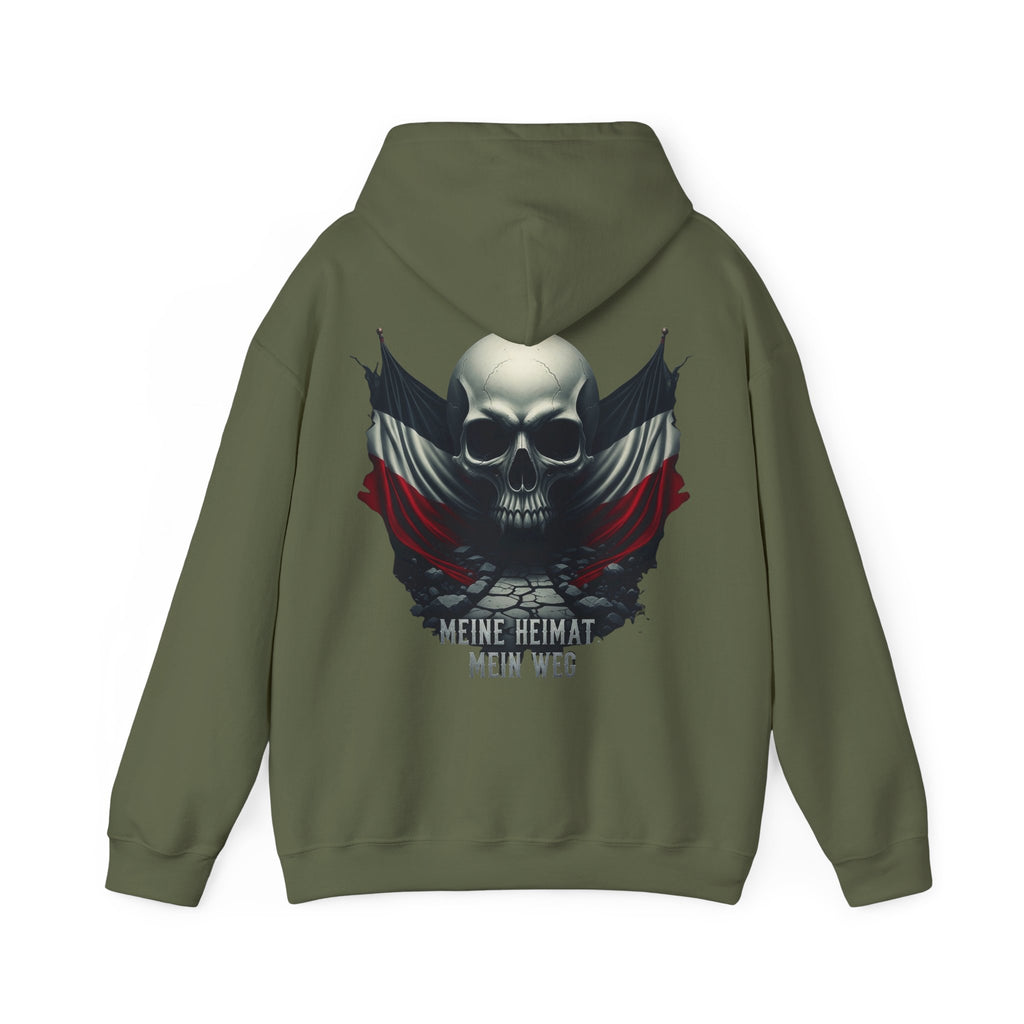 NATIONALSTOLZ Skull Flag Hoodie — "Meine Heimat Mein Weg" German Pride Graphic Hoodie