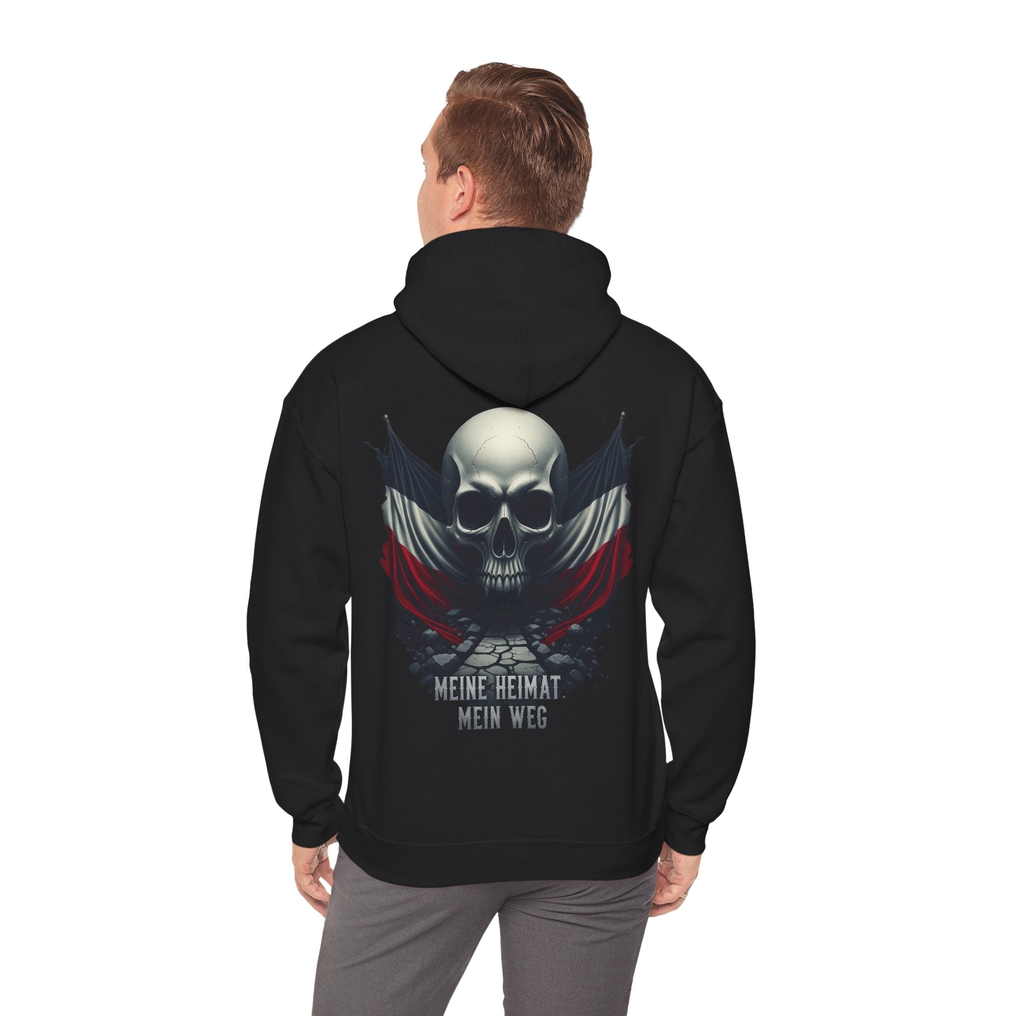 NATIONALSTOLZ Skull Flag Hoodie — "Meine Heimat Mein Weg" German Pride Graphic Hoodie