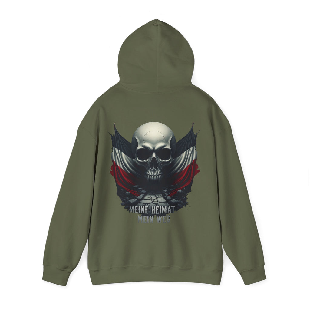 NATIONALSTOLZ Skull Flag Hoodie — "Meine Heimat Mein Weg" German Pride Graphic Hoodie