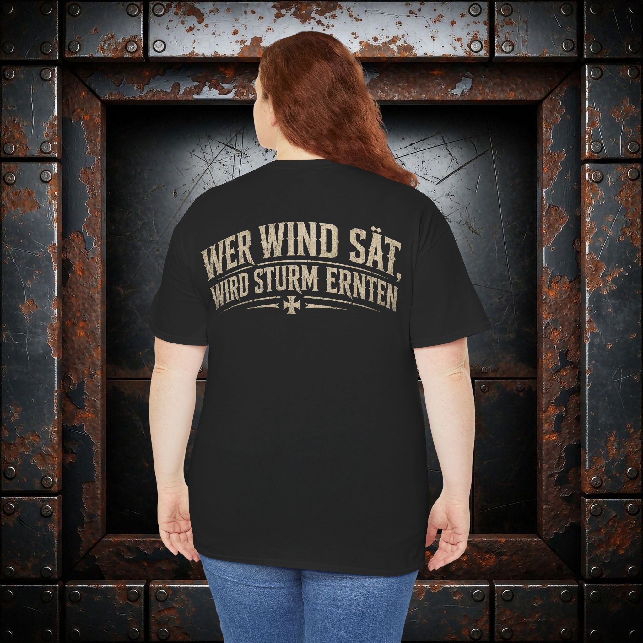 NATIONALSTOLZ T-Shirt — "Wer Wind Sät, Wird Sturm Ernten" Patriot