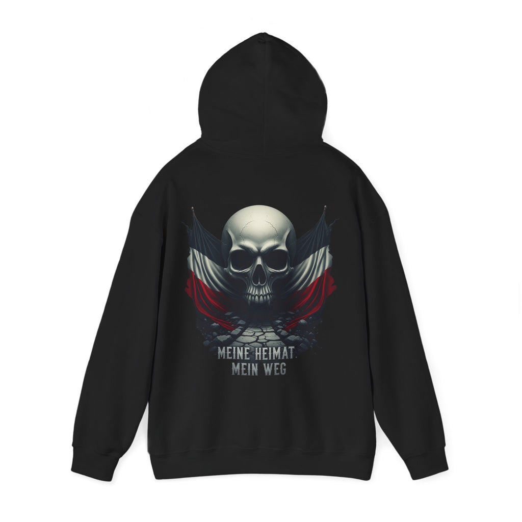 NATIONALSTOLZ Skull Flag Hoodie — "Meine Heimat Mein Weg" German Pride Graphic Hoodie